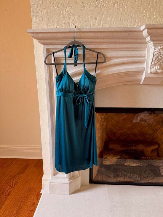 BCX Dresses & Skirts - BCX Teal Satin Halter Dress Size M